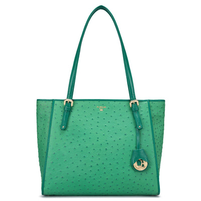 Large Ostrich Leather Tote - Green