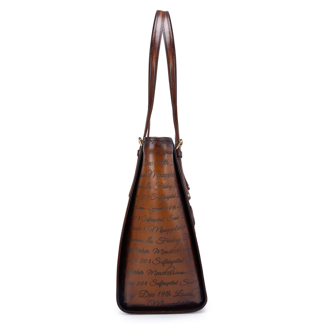 Medium Signato Leather Tote - Cognac