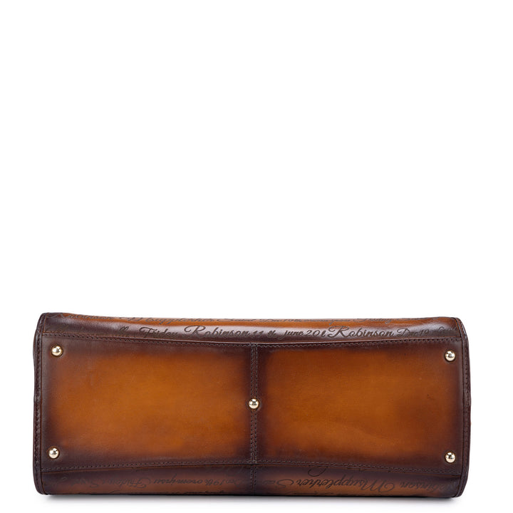 Medium Signato Leather Tote - Cognac