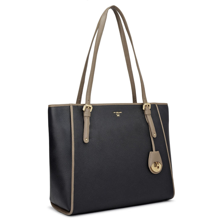 Medium Wax Leather Tote - Black