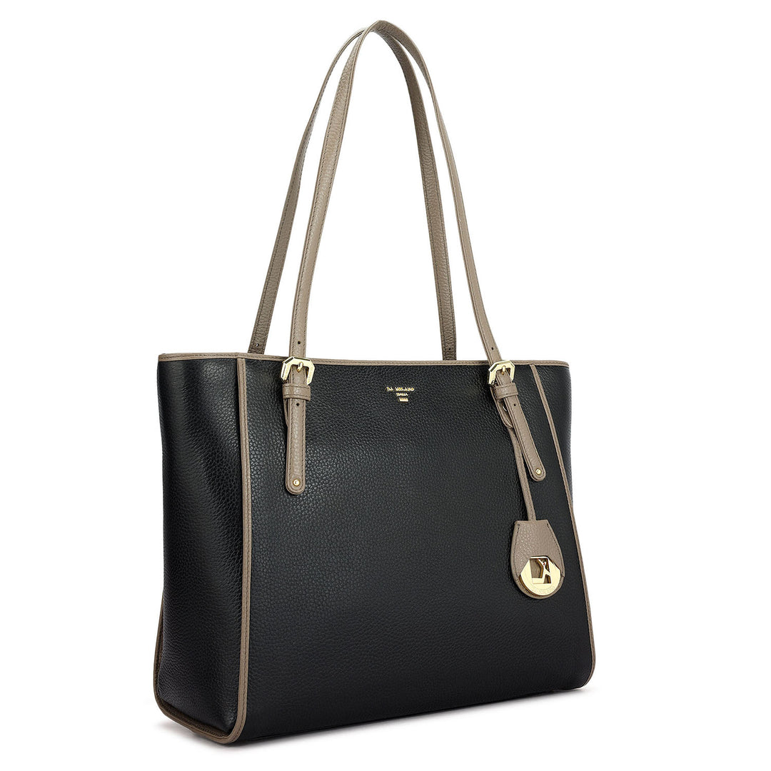 Medium Wax Leather Tote - Black