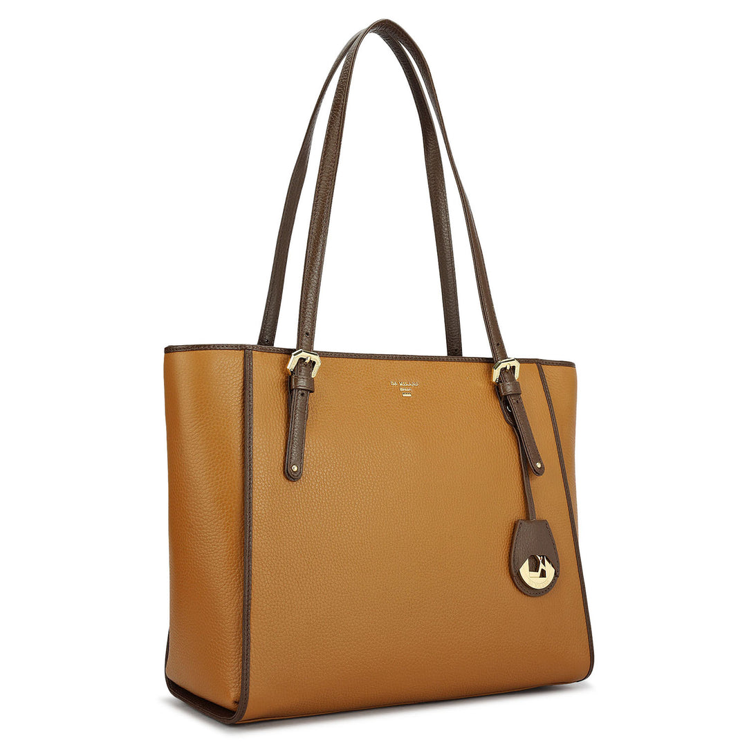 Medium Wax Leather Tote - Caramel