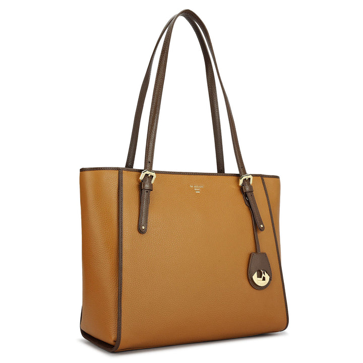 Medium Wax Leather Tote - Caramel