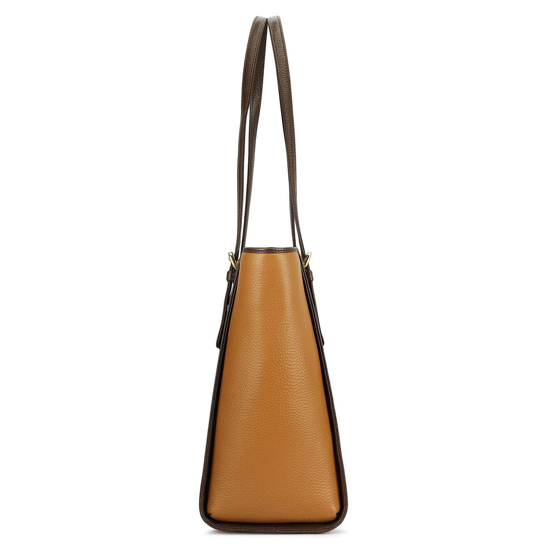 Medium Wax Leather Tote - Caramel