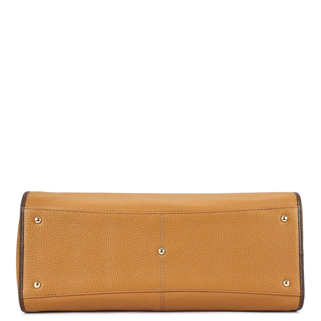 Medium Wax Leather Tote - Caramel