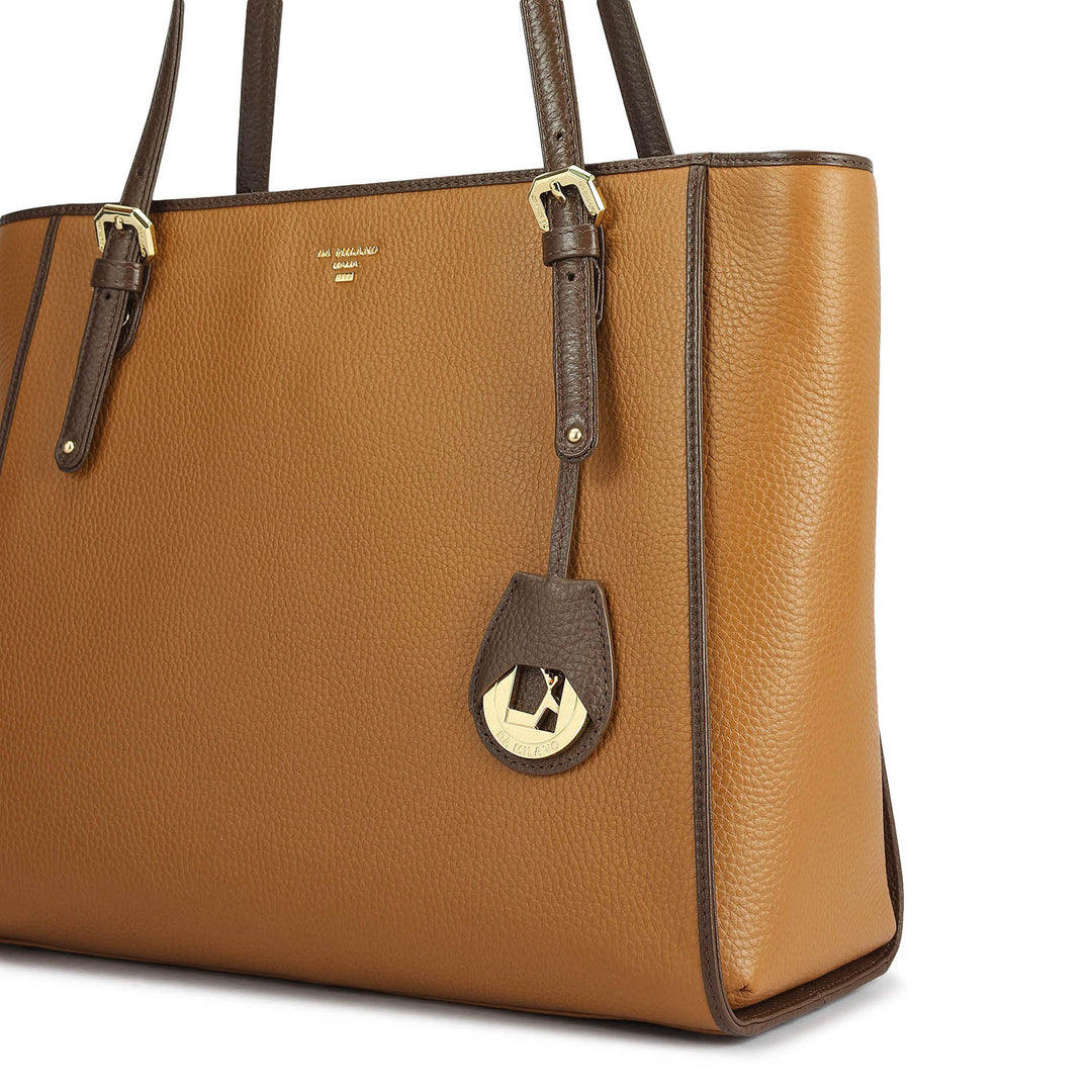 Medium Wax Leather Tote - Caramel