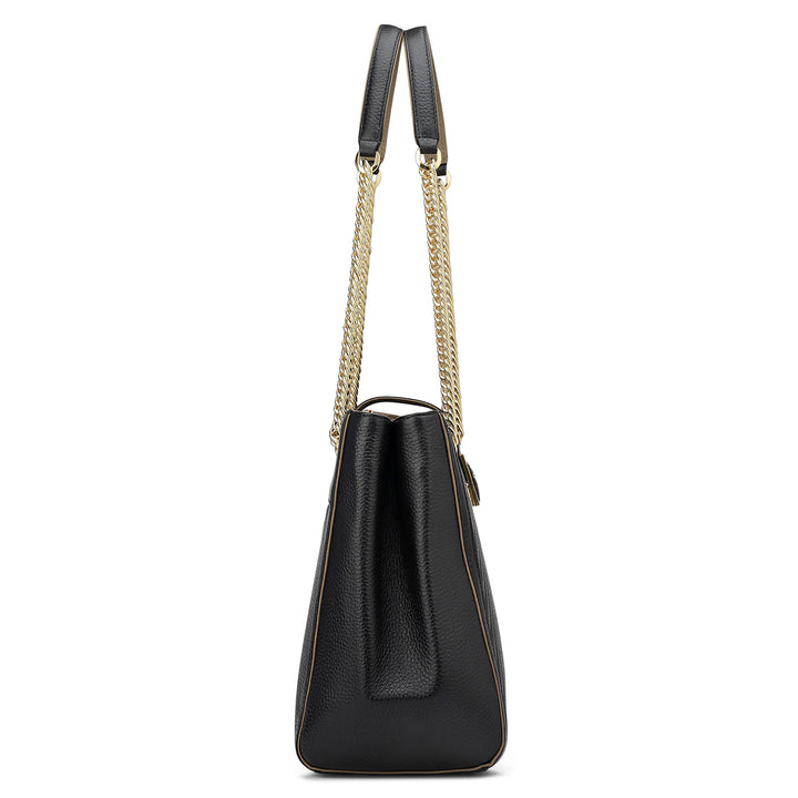 Medium Wax Stripe Leather Shoulder Bag - Black