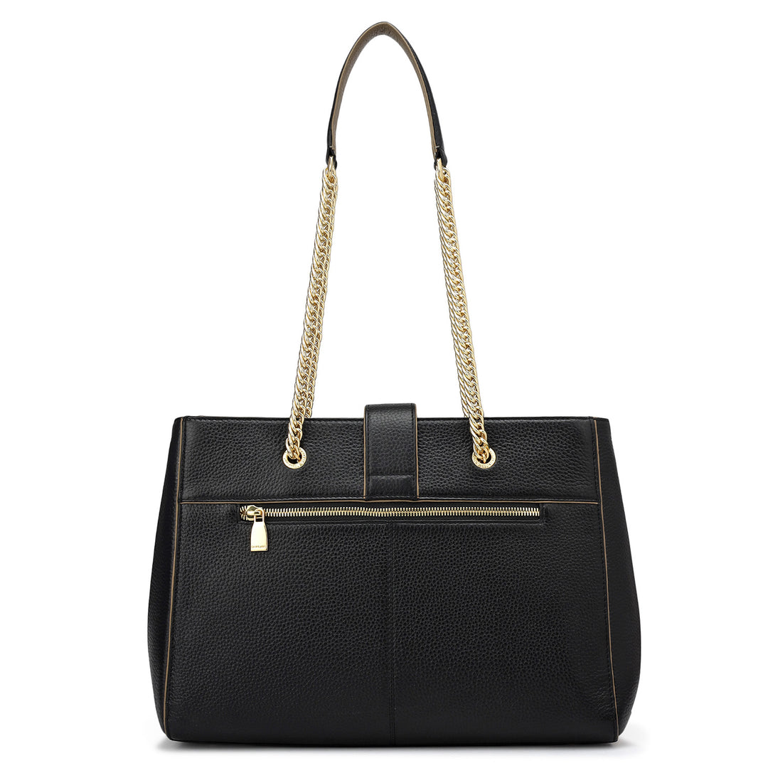 Medium Wax Stripe Leather Shoulder Bag - Black