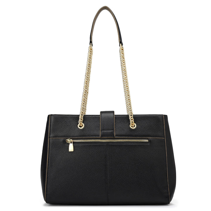 Medium Wax Stripe Leather Shoulder Bag - Black