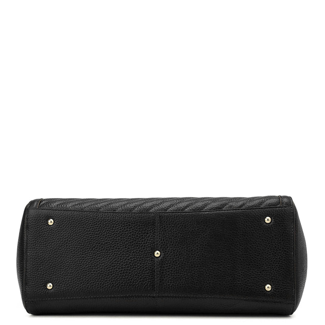 Medium Wax Stripe Leather Shoulder Bag - Black