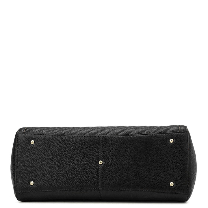 Medium Wax Stripe Leather Shoulder Bag - Black