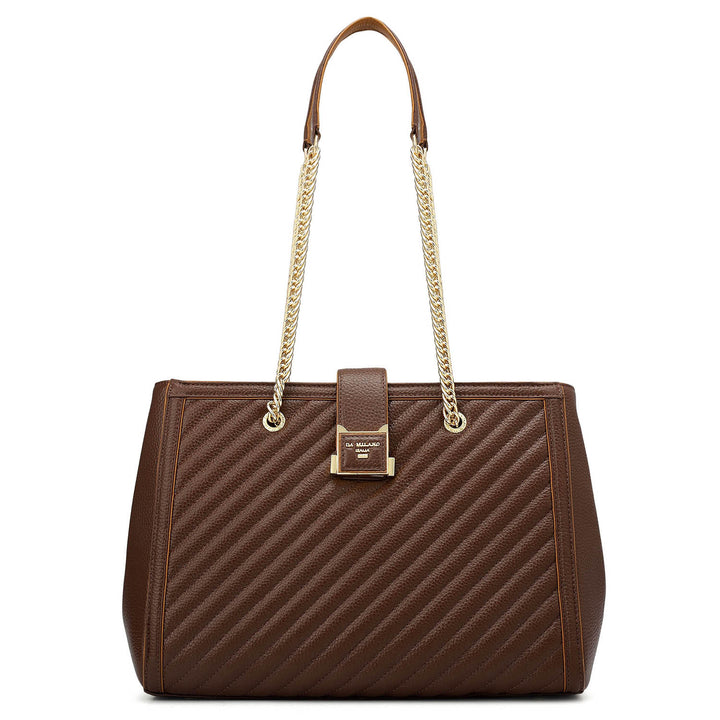 Medium Wax Stripe Leather Shoulder Bag - Espresso