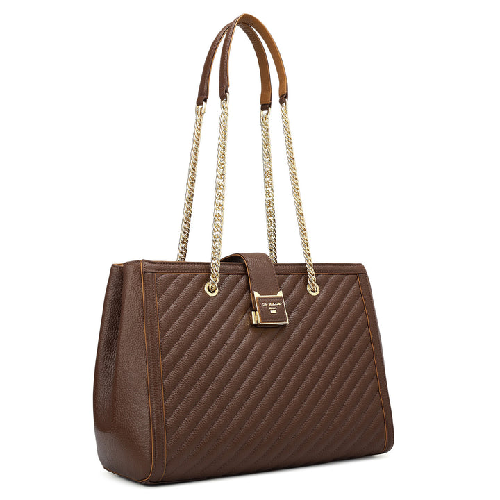 Medium Wax Stripe Leather Shoulder Bag - Espresso