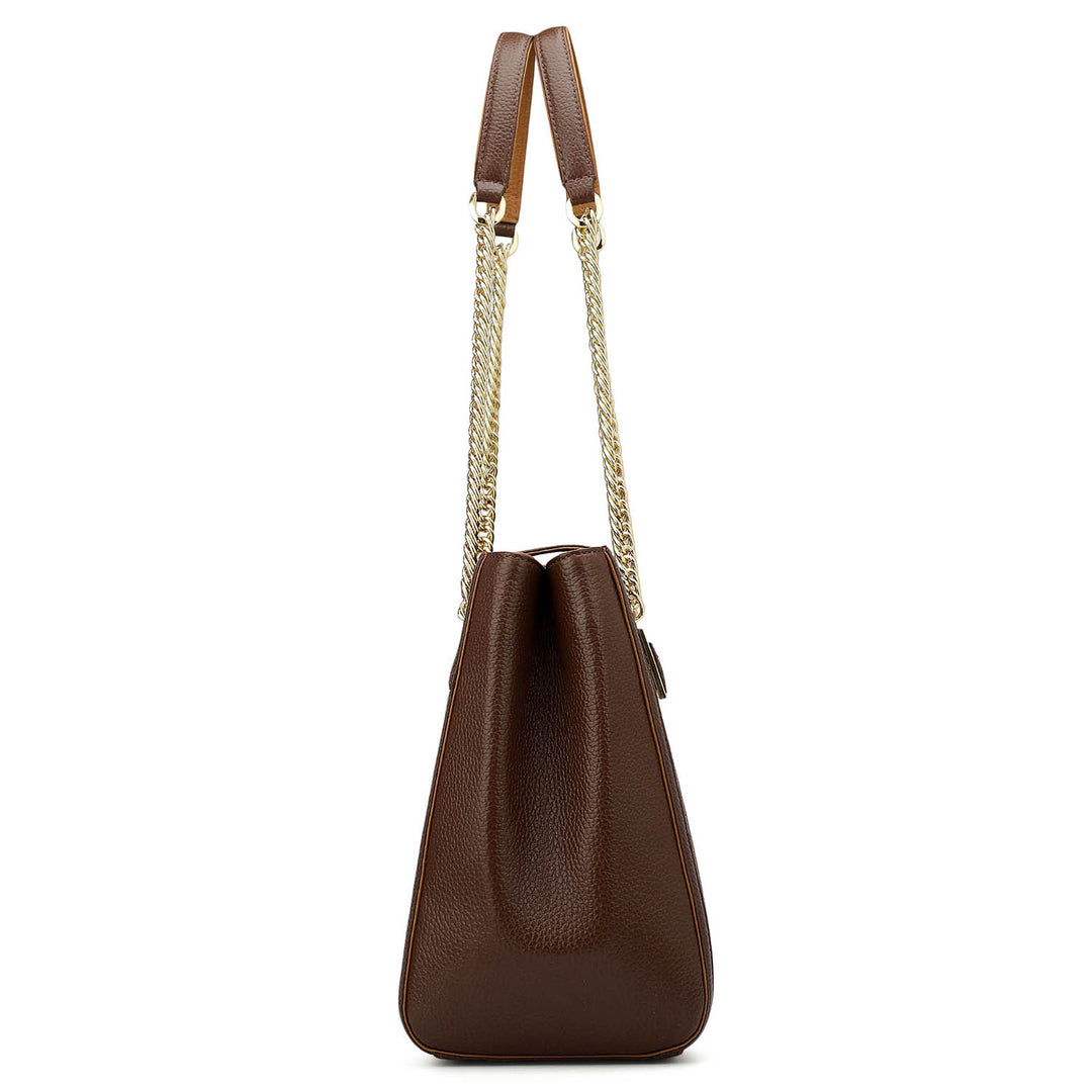 Medium Wax Stripe Leather Shoulder Bag - Espresso