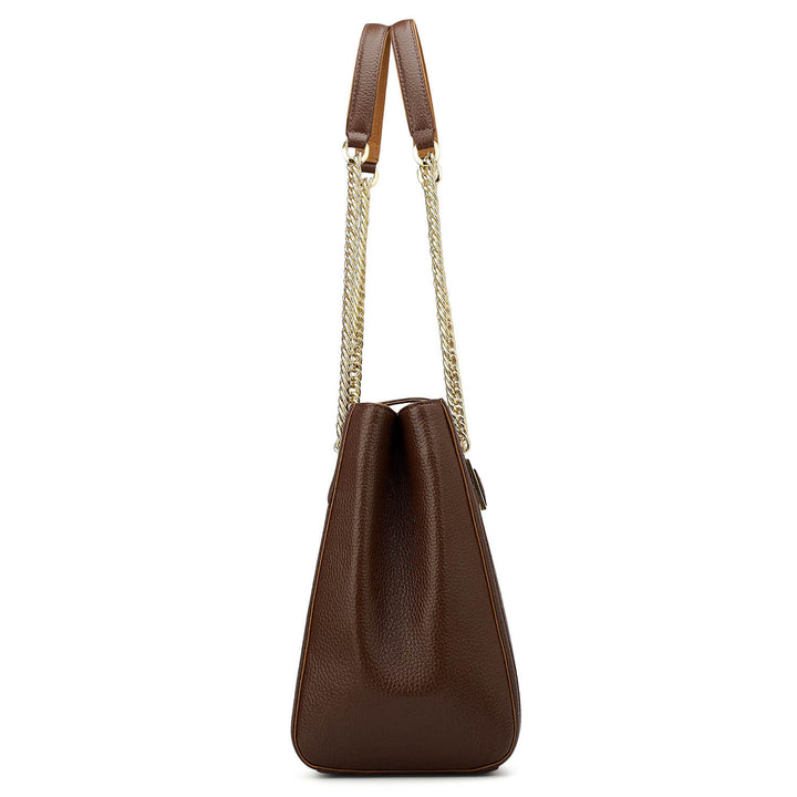 Medium Wax Stripe Leather Shoulder Bag - Espresso
