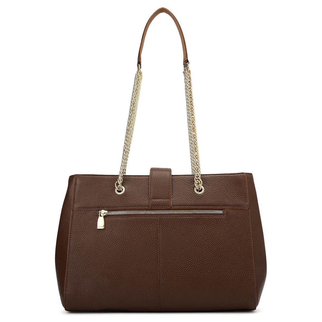 Medium Wax Stripe Leather Shoulder Bag - Espresso
