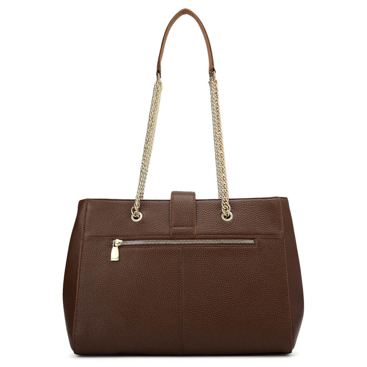 Medium Wax Stripe Leather Shoulder Bag - Espresso