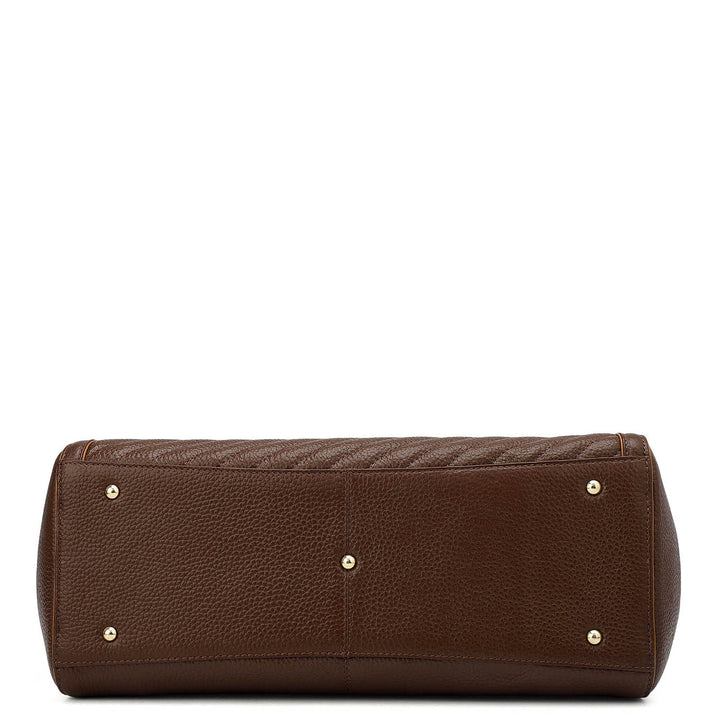 Medium Wax Stripe Leather Shoulder Bag - Espresso