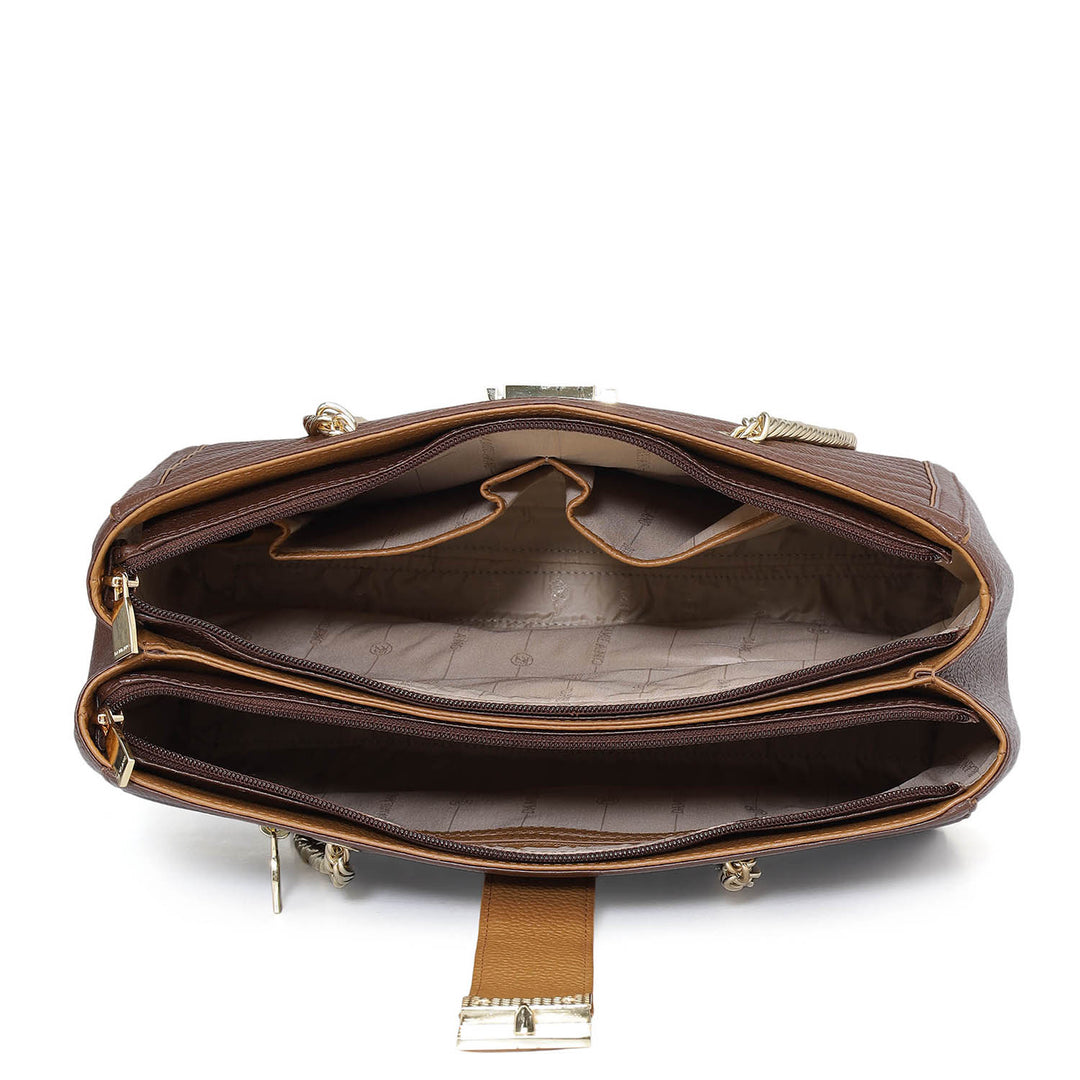 Medium Wax Stripe Leather Shoulder Bag - Espresso