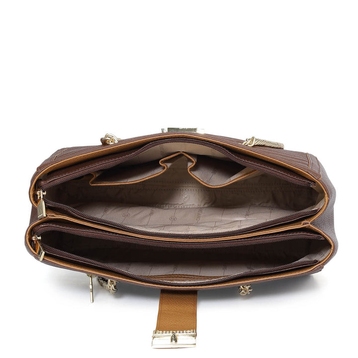 Medium Wax Stripe Leather Shoulder Bag - Espresso