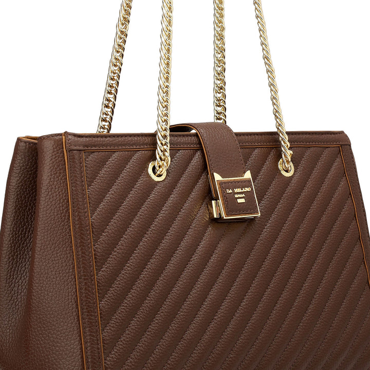 Medium Wax Stripe Leather Shoulder Bag - Espresso