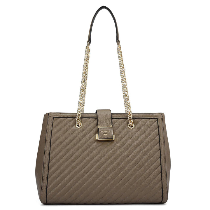 Medium Wax Stripe Leather Shoulder Bag - Greyish Taupe