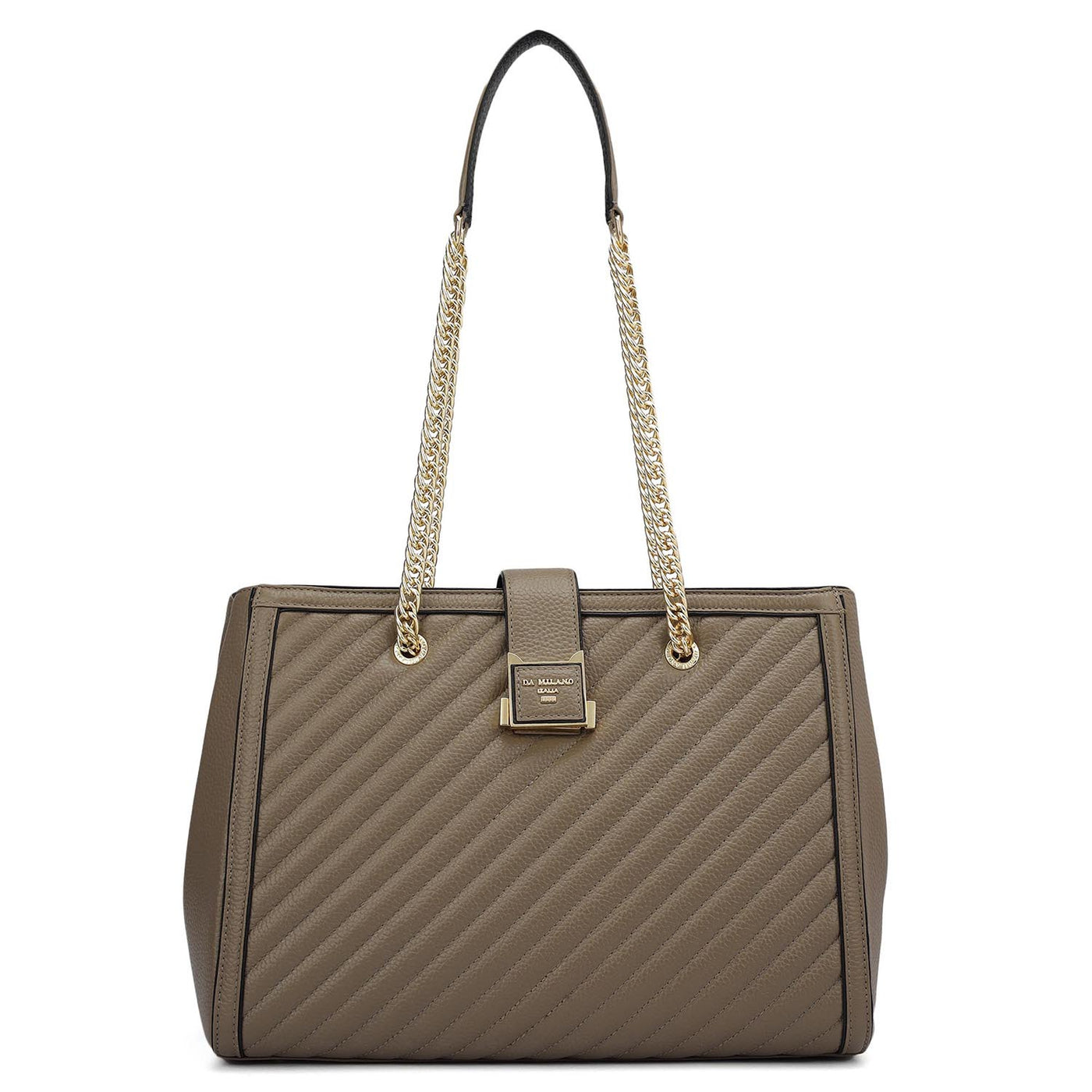 Medium Wax Stripe Leather Shoulder Bag - Greyish Taupe