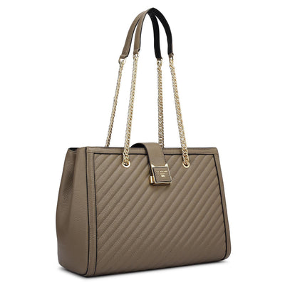 Medium Wax Stripe Leather Shoulder Bag - Greyish Taupe