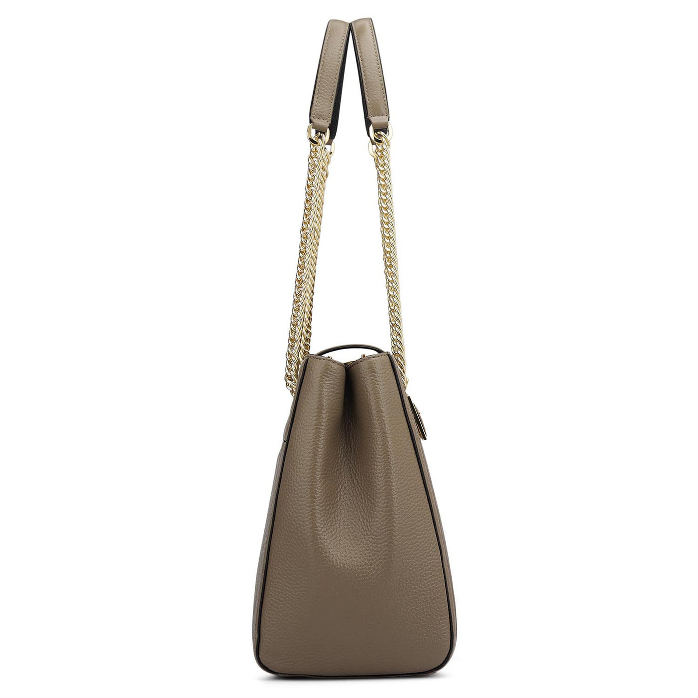 Medium Wax Stripe Leather Shoulder Bag - Greyish Taupe