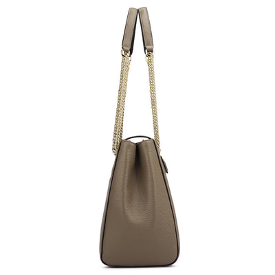 Medium Wax Stripe Leather Shoulder Bag - Greyish Taupe