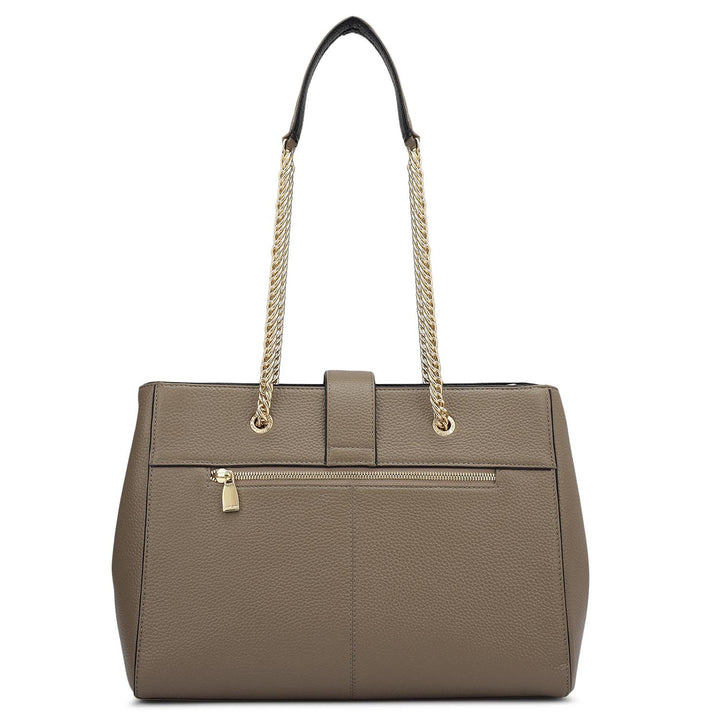 Medium Wax Stripe Leather Shoulder Bag - Greyish Taupe