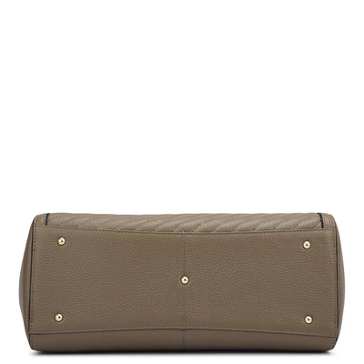 Medium Wax Stripe Leather Shoulder Bag - Greyish Taupe
