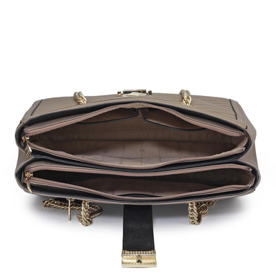 Medium Wax Stripe Leather Shoulder Bag - Greyish Taupe