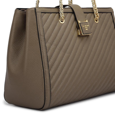 Medium Wax Stripe Leather Shoulder Bag - Greyish Taupe
