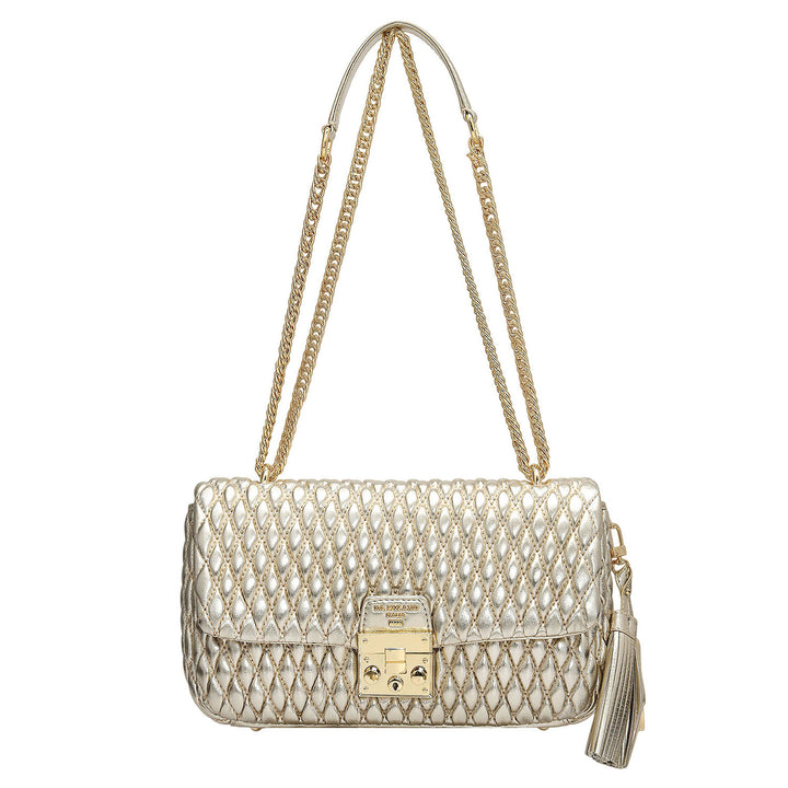 Medium Quilting Plain Leather Shoulder Bag - Gold