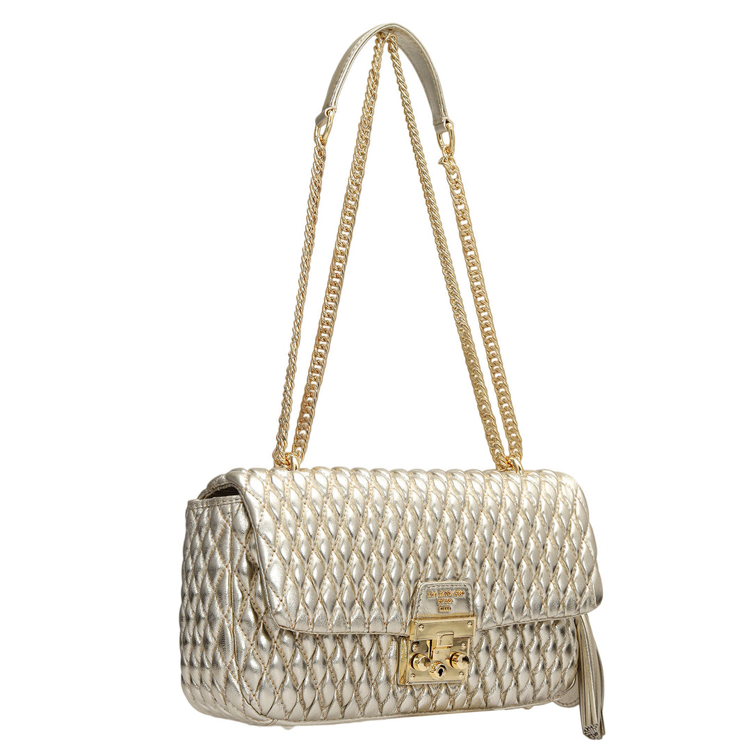 Medium Quilting Plain Leather Shoulder Bag - Gold