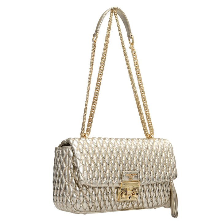 Medium Quilting Plain Leather Shoulder Bag - Gold