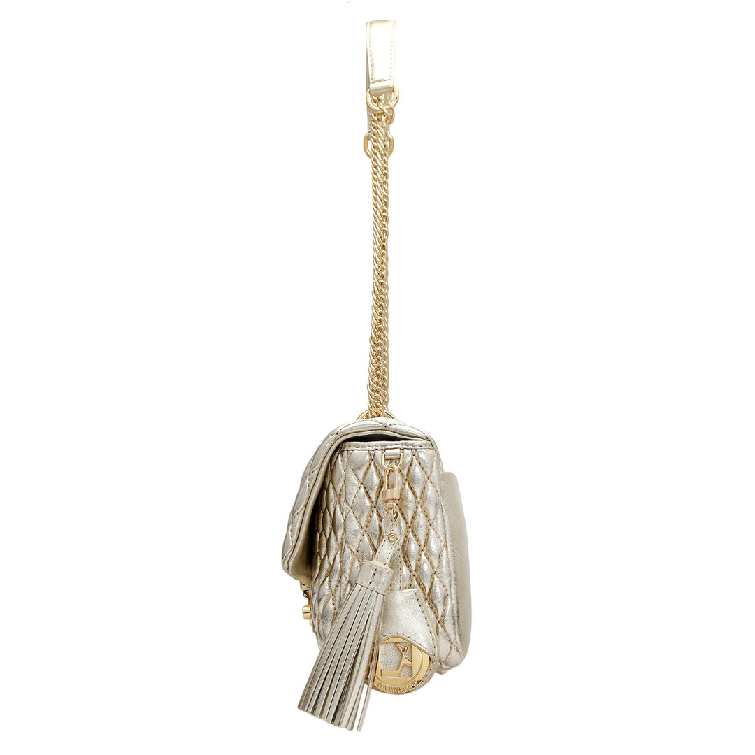 Medium Quilting Plain Leather Shoulder Bag - Gold