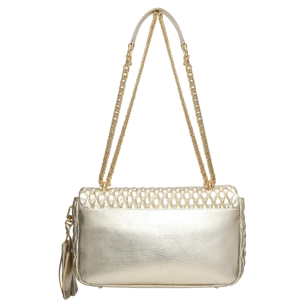 Medium Quilting Plain Leather Shoulder Bag - Gold