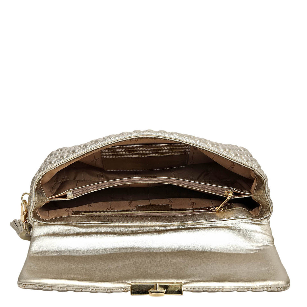 Medium Quilting Plain Leather Shoulder Bag - Gold