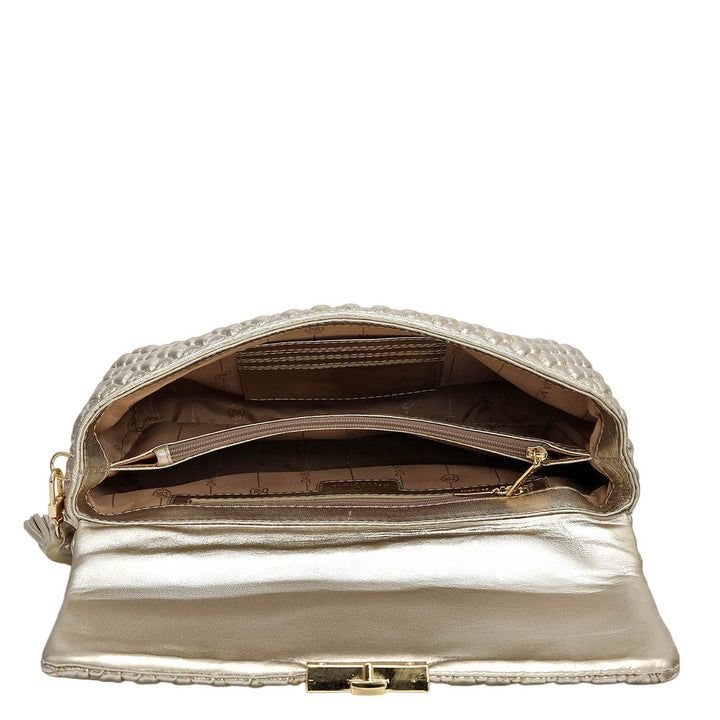 Medium Quilting Plain Leather Shoulder Bag - Gold