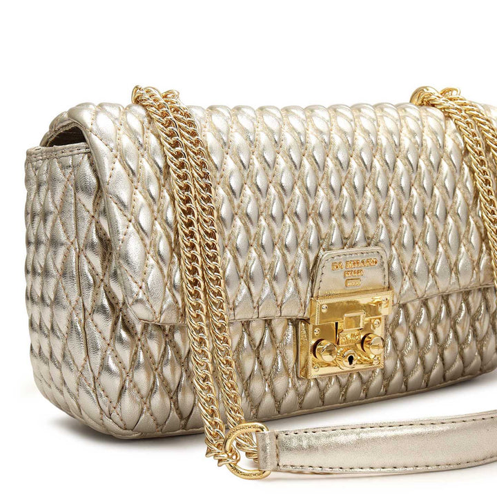 Medium Quilting Plain Leather Shoulder Bag - Gold