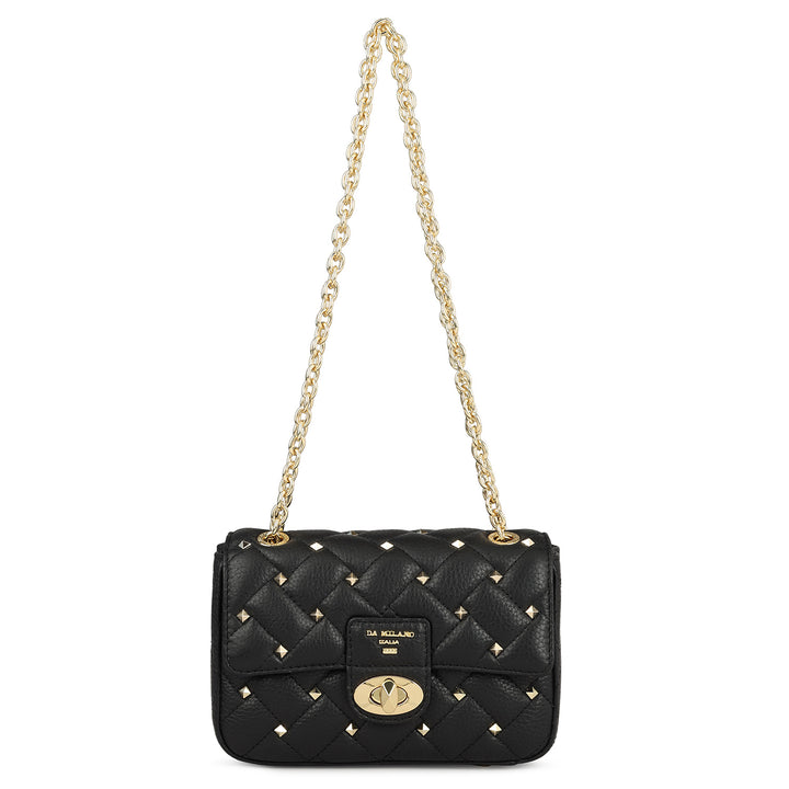 Small Quilting Leather Shoulder Bag - Black