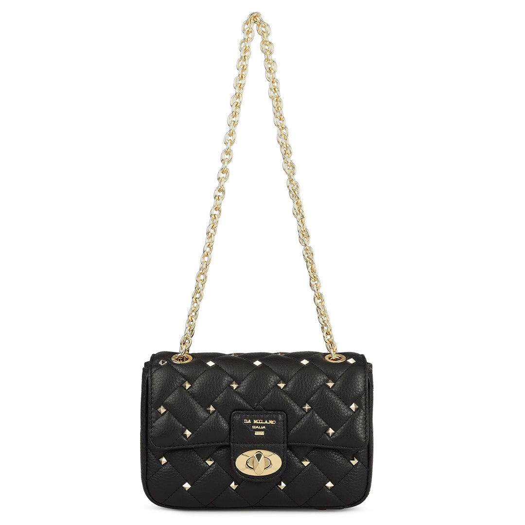 Small Quilting Leather Shoulder Bag - Black