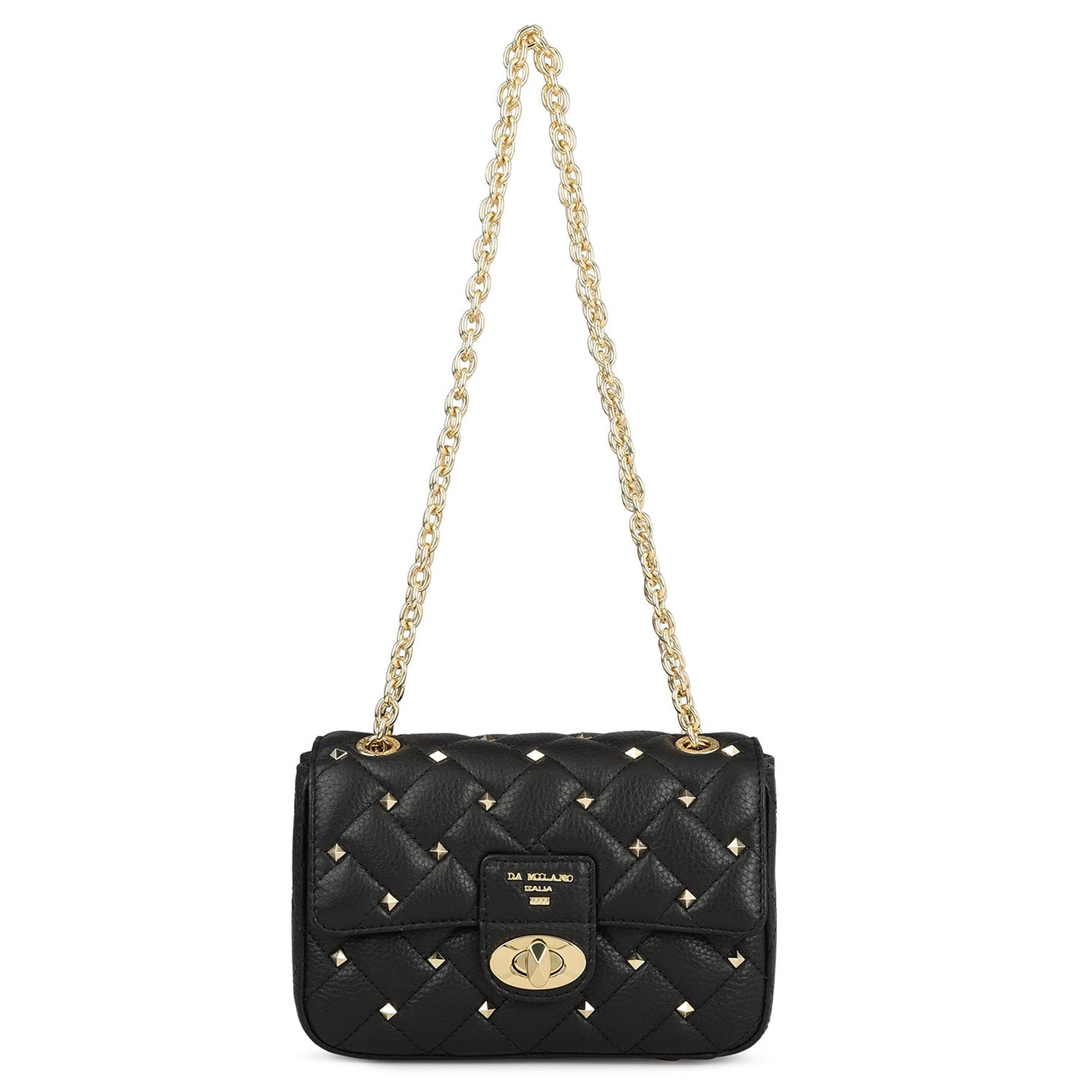 Small Quilting Leather Shoulder Bag - Black