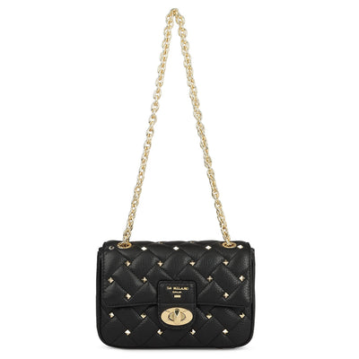 Small Quilting Leather Shoulder Bag - Black