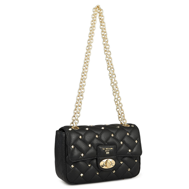 Small Quilting Leather Shoulder Bag - Black