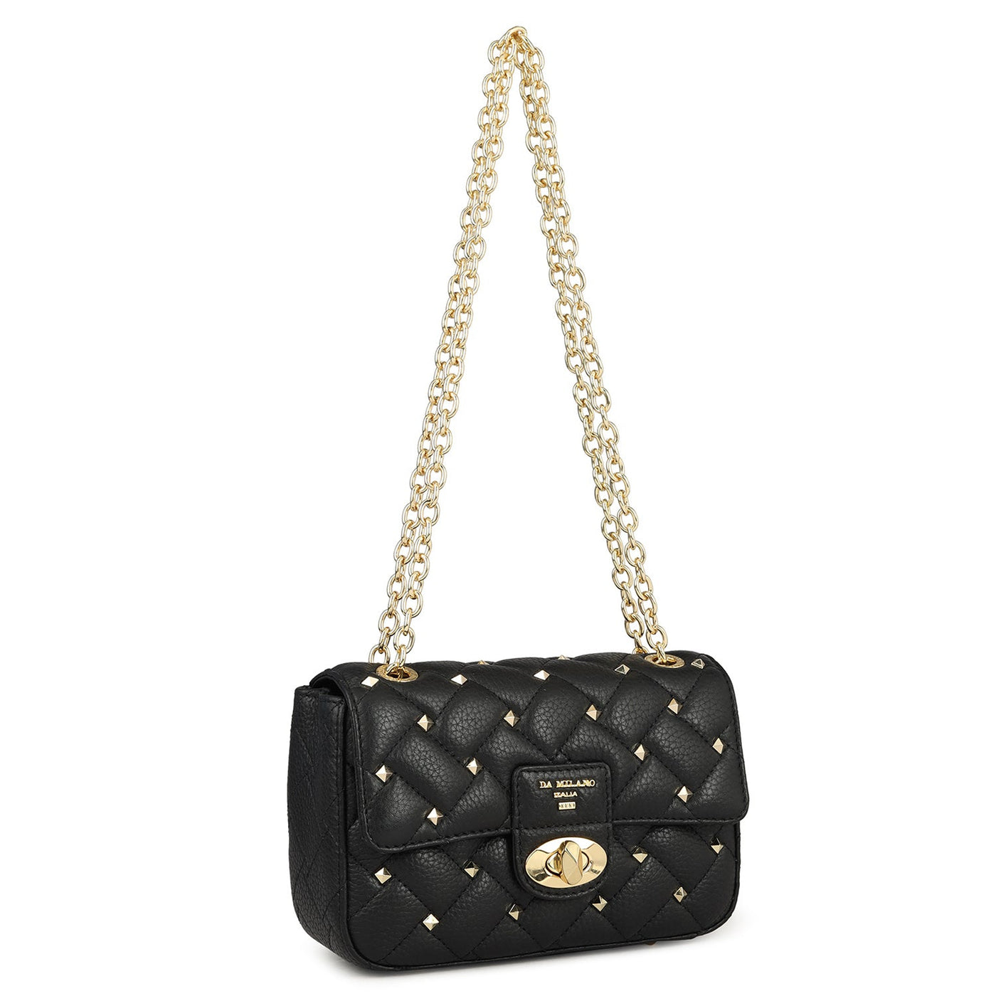 Small Quilting Leather Shoulder Bag - Black