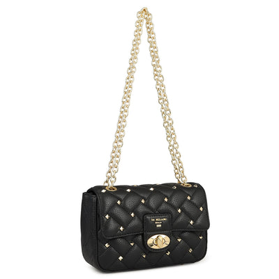 Small Quilting Leather Shoulder Bag - Black