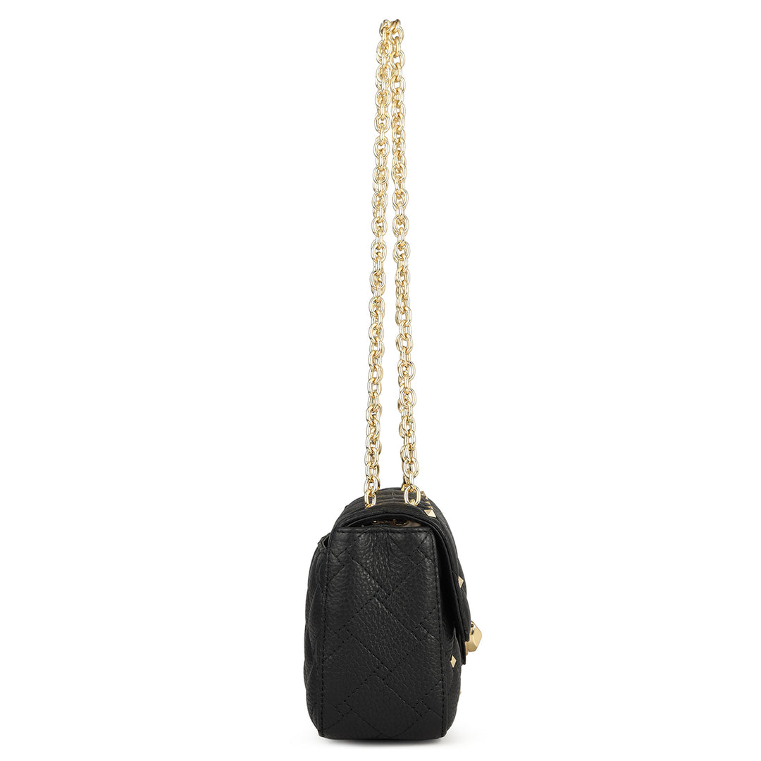 Small Quilting Leather Shoulder Bag - Black